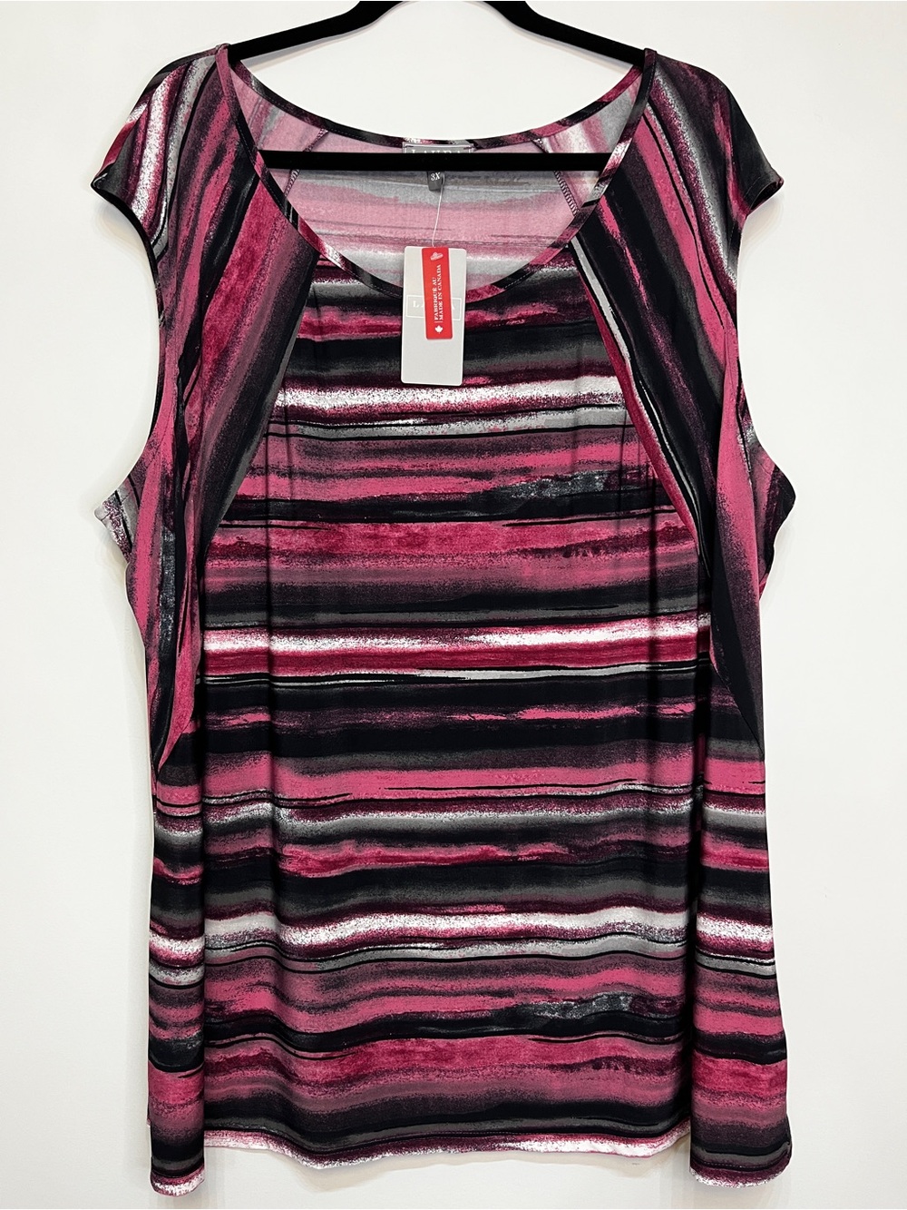 NWT Striped Pink & Black Layered Tank Top - size 3X, Oversized